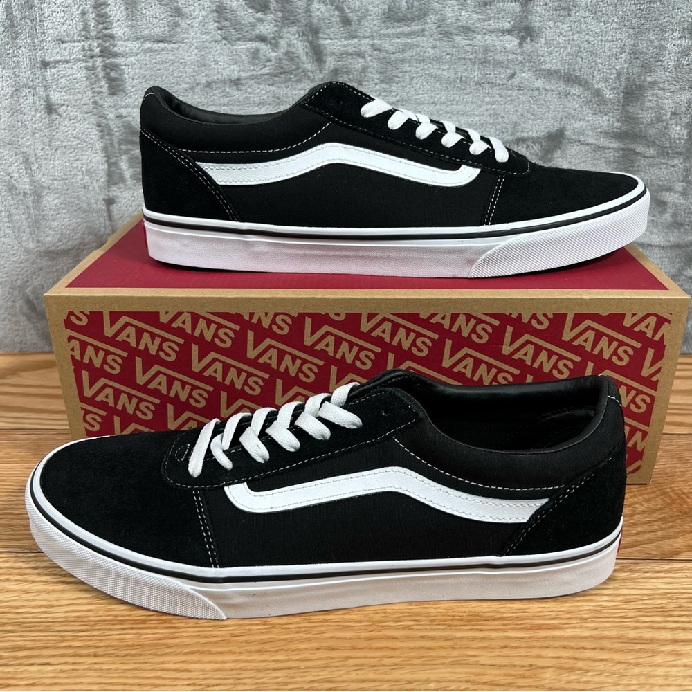 NIB Vans Mens Sz 13 Ward Black White Suede Canvas Skate Shoe Rubber Sole Casual
